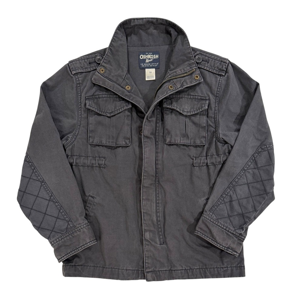 OshKosh Bgosh Kids Gray Cotton Blend Military Jacket Size 10 (13)